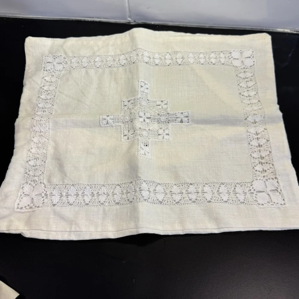 5 Piece Lot‎ Linen Handkerchief Tea Towel Pillowcase Cutwork Lace Handmade
